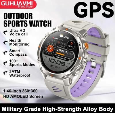 Uplift Treasures AMOLED GPS Smartwatch With Map Navigation And NFC Call grey Purple gps Sports Watch