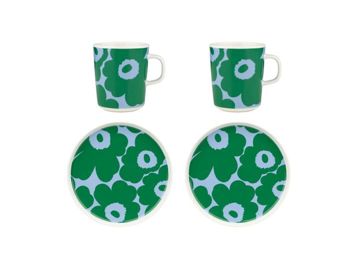Marimekko Set de petit-déjeuner Unikko Blanc-vert-bleu clair, 4 pièces