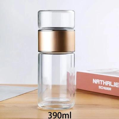 Uplift Essentials 420ml Tea Water Bottle High Borosilicate Glass Double Layer Tea Cup Infuser Tumbler With Tea Filter gold