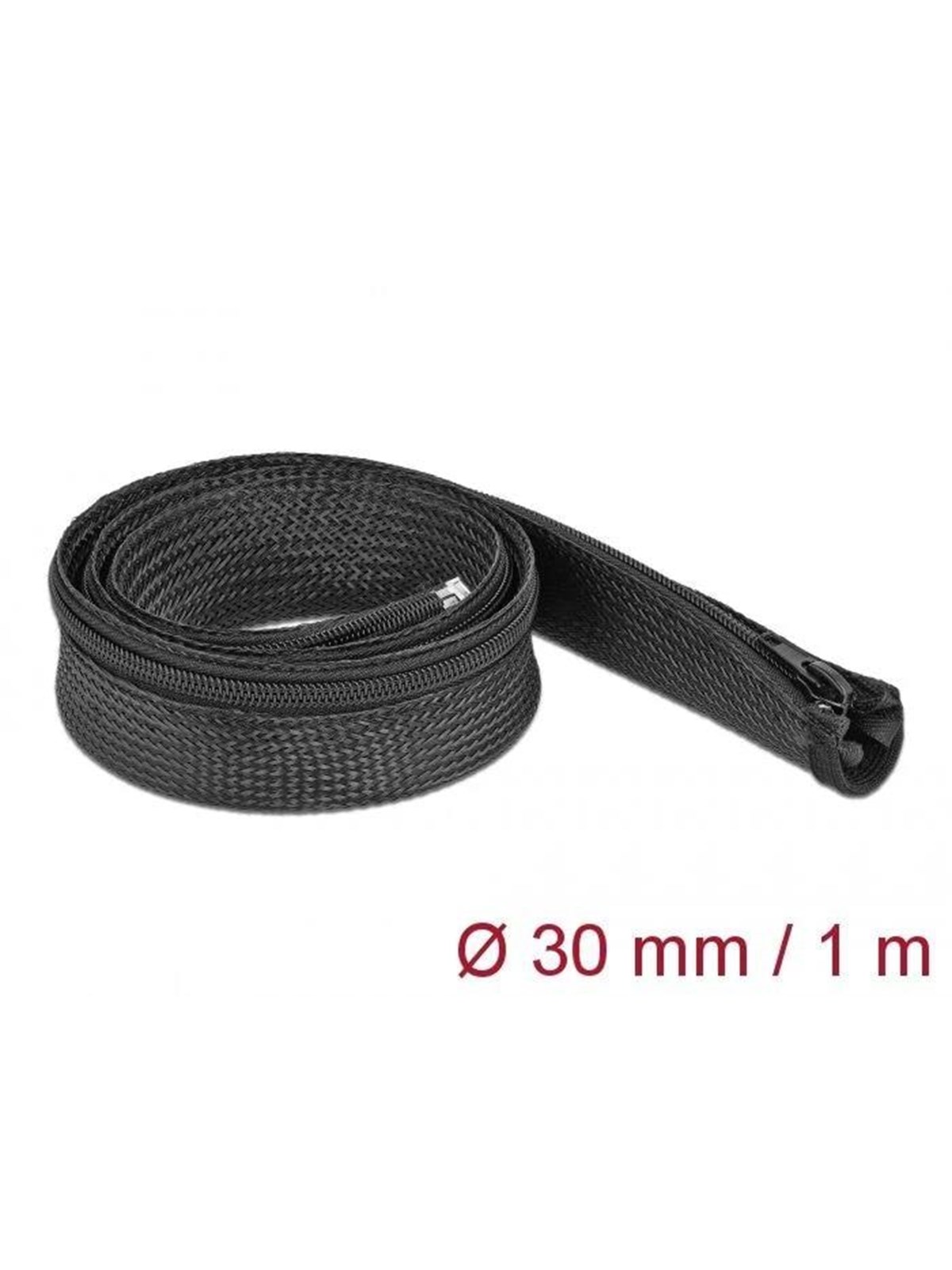 DeLOCK Braided Sleeve with zip fastener heat-resistant 1m x 30mm