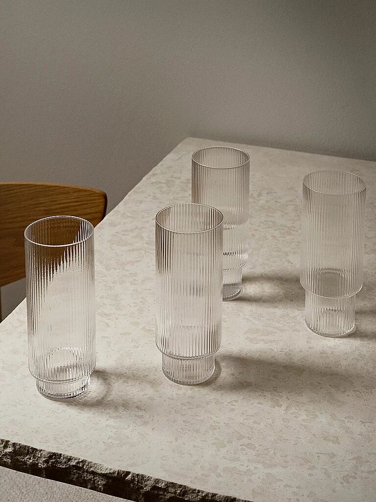 FERM LIVING Longdrinkglas 4er Set RIPPLE B