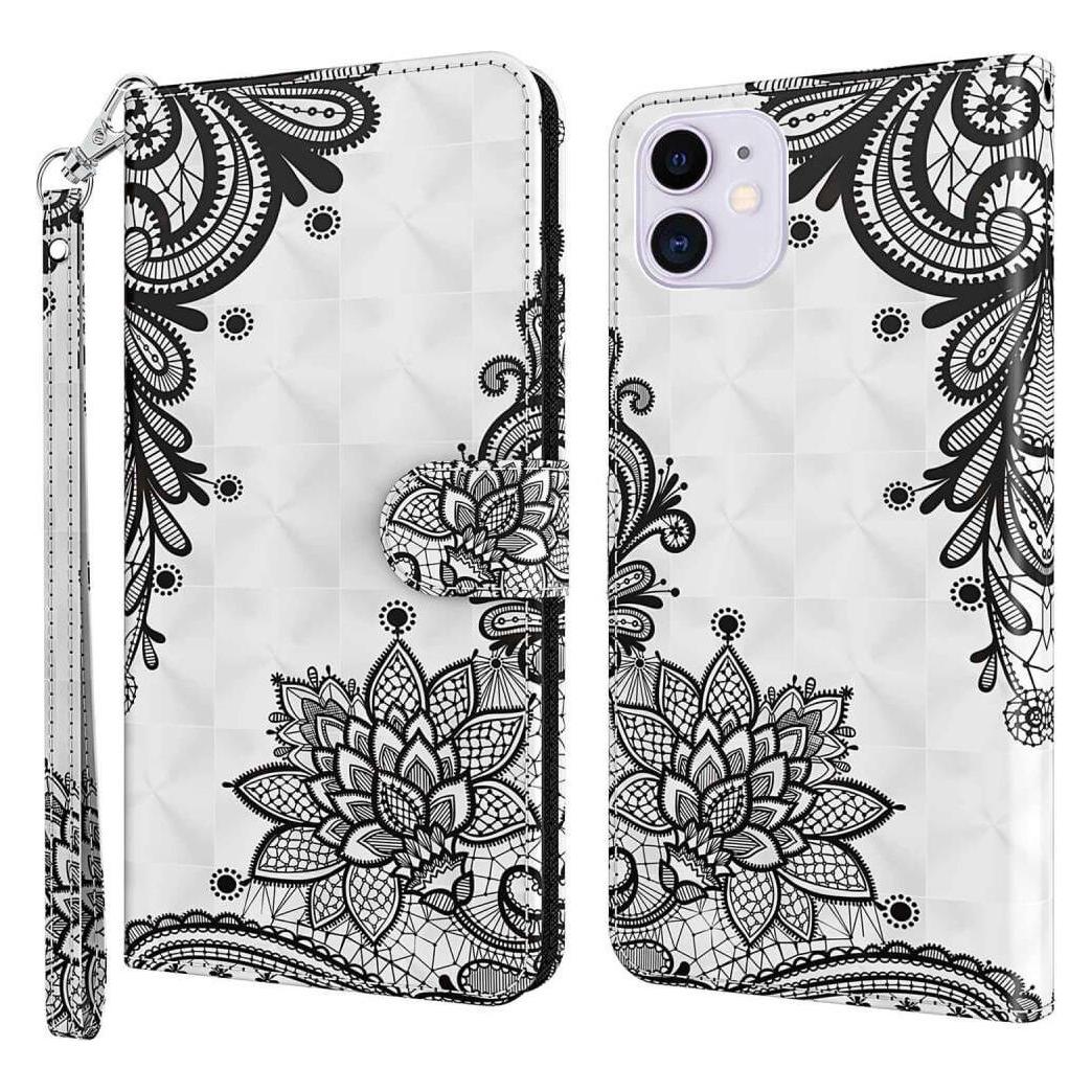 Cover-Discount iPhone 14 - Etui Glitzer Effekt Blumen schwarz (Apple iPhone 14) (101135254I)