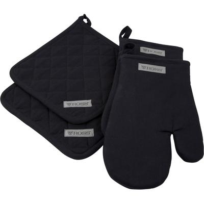 Topflappen ROSS "Exclusiv", schwarz, 100% Baumwolle, Topflappen, 2x Topflappen und 2x Grillhandschuh, 100% Baumwolle
