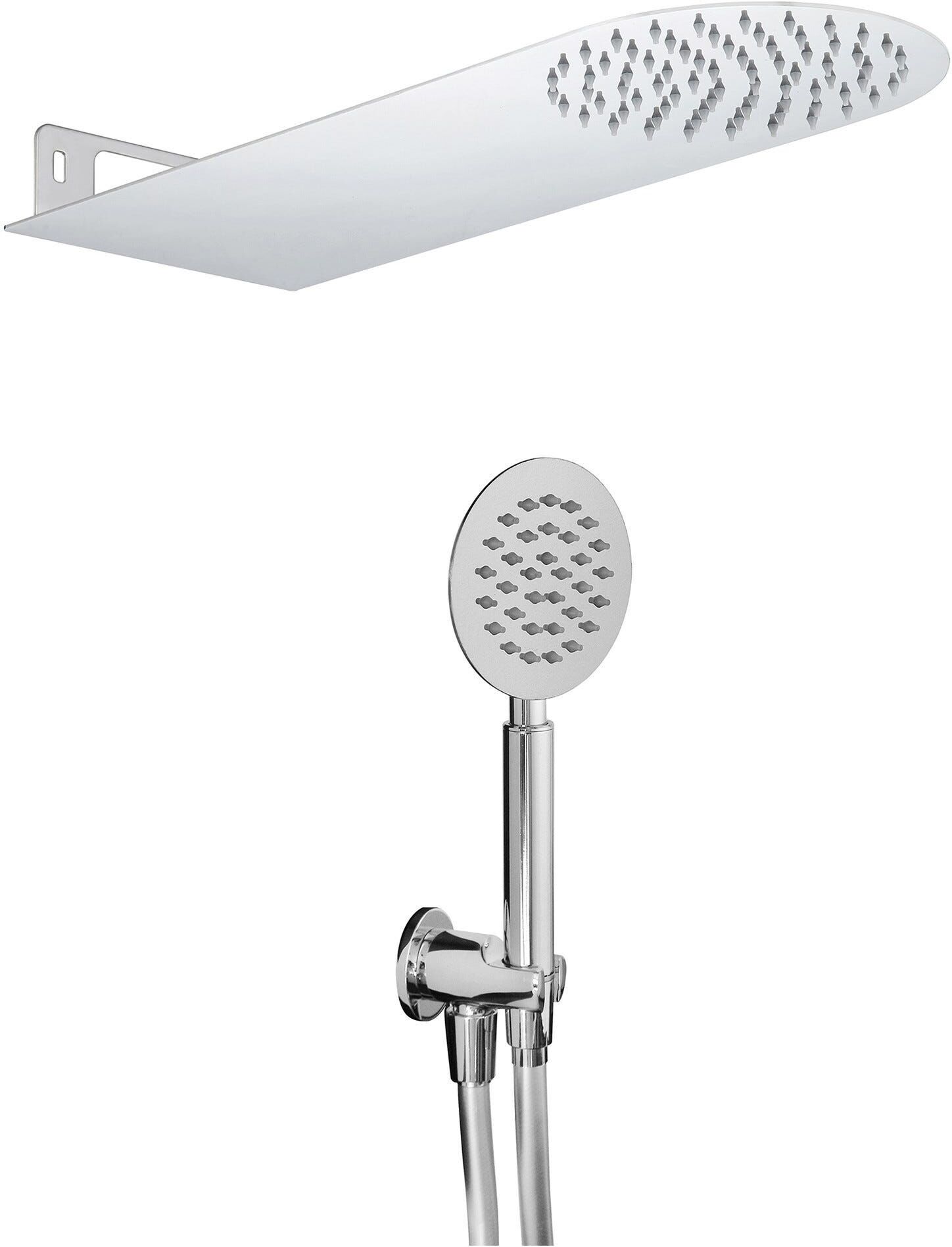 Tecom KIT DOCCIA  ROYAL ROUND SOFFIONE INOX A LASTRA 500x 200 mm CROMO DOCCETTA 1 G