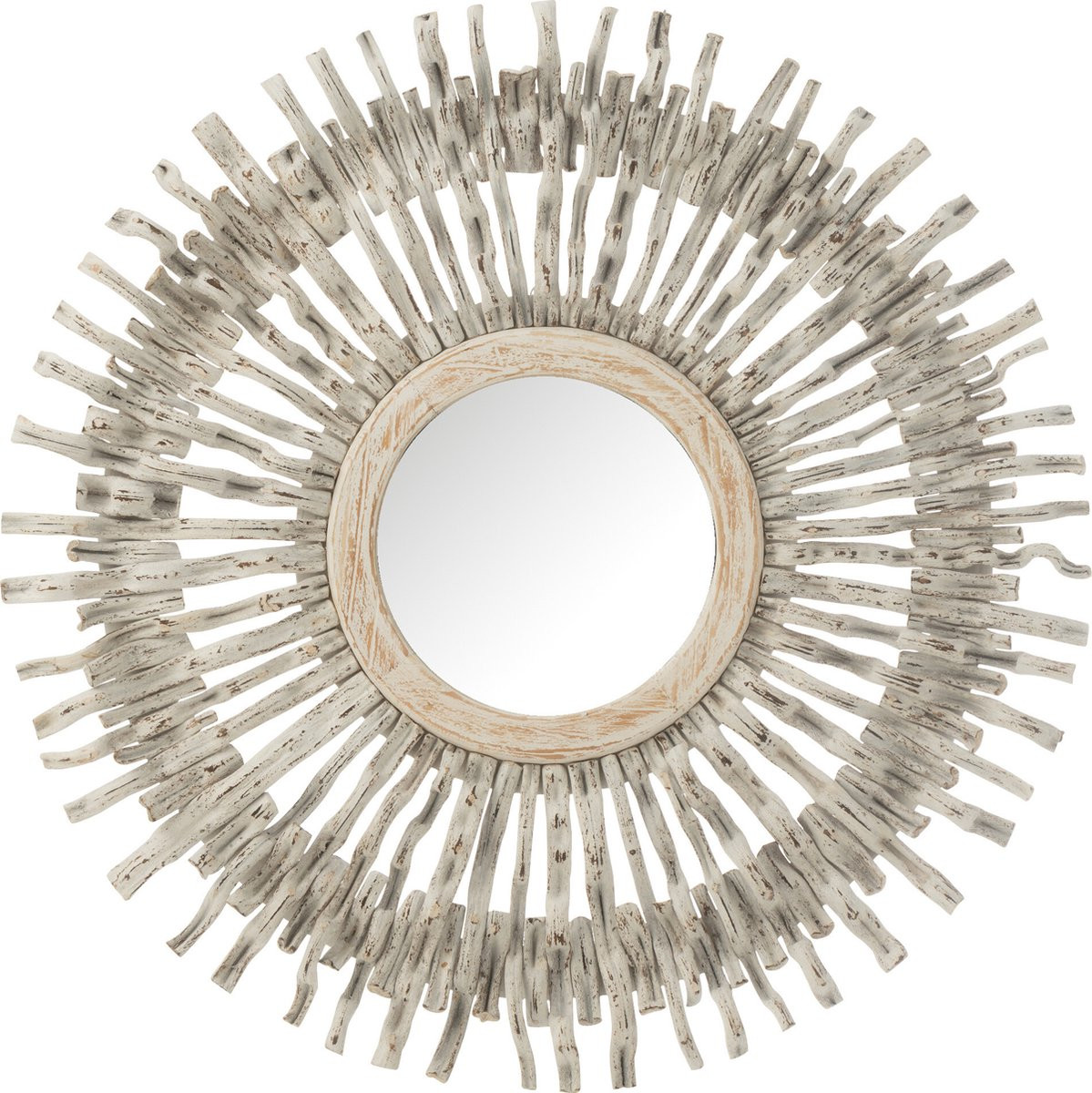 J-Line Spiegel Rond Zon - Hout - Wit - Ø 100 cm