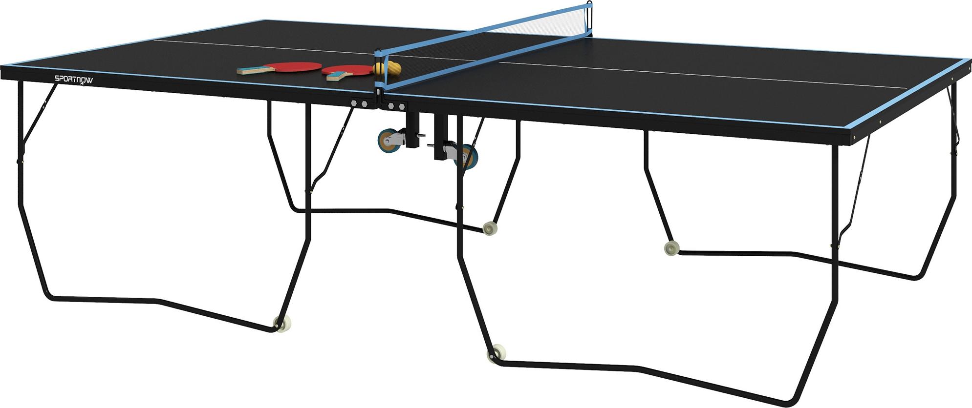 SPORTNOW Tischtennisplatte, klappbar, 8 Räder, pulverbeschichteter Stahlrahmen, MDF, 274 x 152,5 x 76 cm, Schwarz