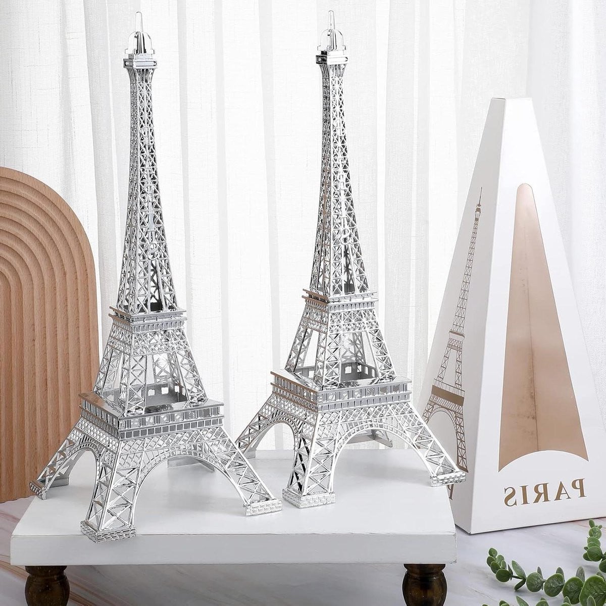 Eiffeltoren Standbeeld Decoratie Replica Zilver Hoogte: 38 cm