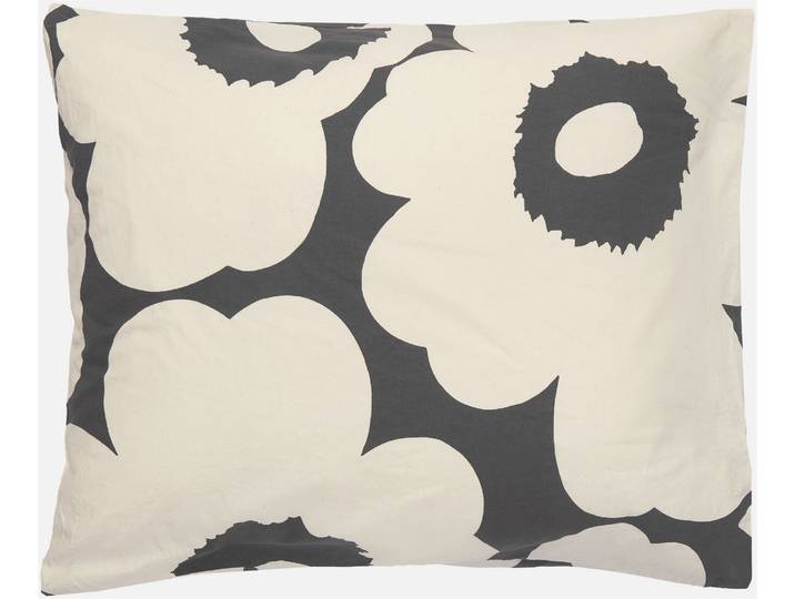 Kissenbezug MARIMEKKO UNIKKO , grau (charcoal, sanftes weiß), B:80cm L:80cm, Linon, Obermaterial: 100% Baumwolle, Kissenbezüge, Kissenbezug, in 80x80cm, passend zum Bettbezug UNIKKO