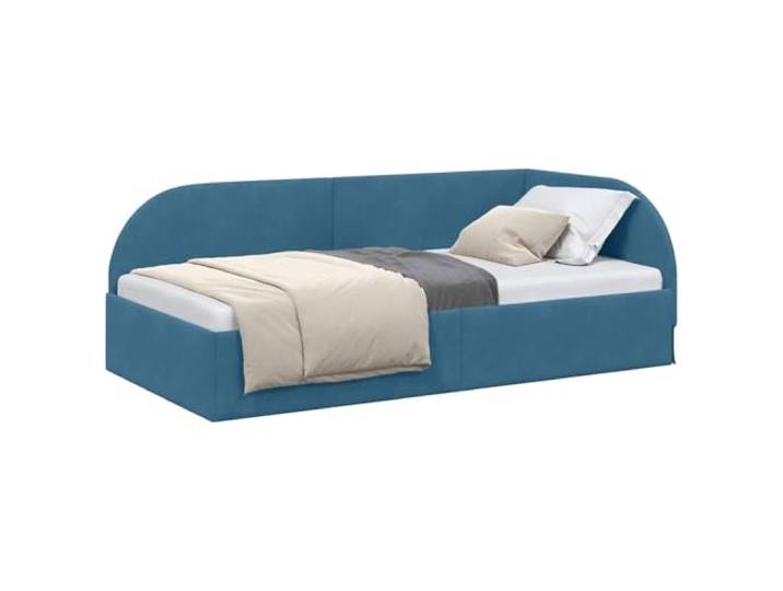 vidaXL Eckbettgestell Blau 100 x 200 cm Samt Die L-Form nutzt den Raum voll aus, Wandelt sich vom Sofa ins Bett, Verstellbares Kopfteil kann angepasst werden