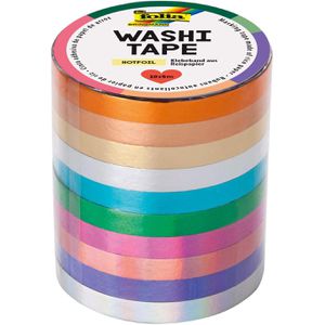 Folia Washi-Tape 26437 Hotfoil, Glanzeffekt, farbig sortiert, 5 mm x 5 m, wiederablösbar, 10 Rollen