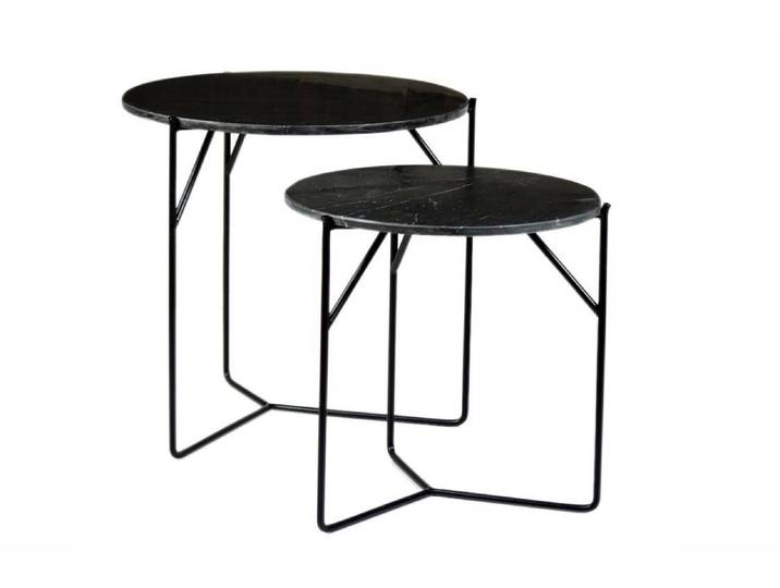 Natur24 Couchtisch Mason 2er Set Couchtische Marmor Stahl Schwarz