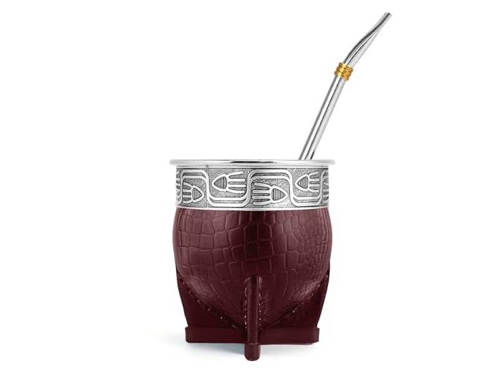 Cuopru Imperial Mate Kalebasse mit Bombilla-Set, Yerba Mate Teebecher, Mate Strohhalm und Reinigungsbürste inklusive, Guarda Rupestre - Fisch-Stil (Braun)