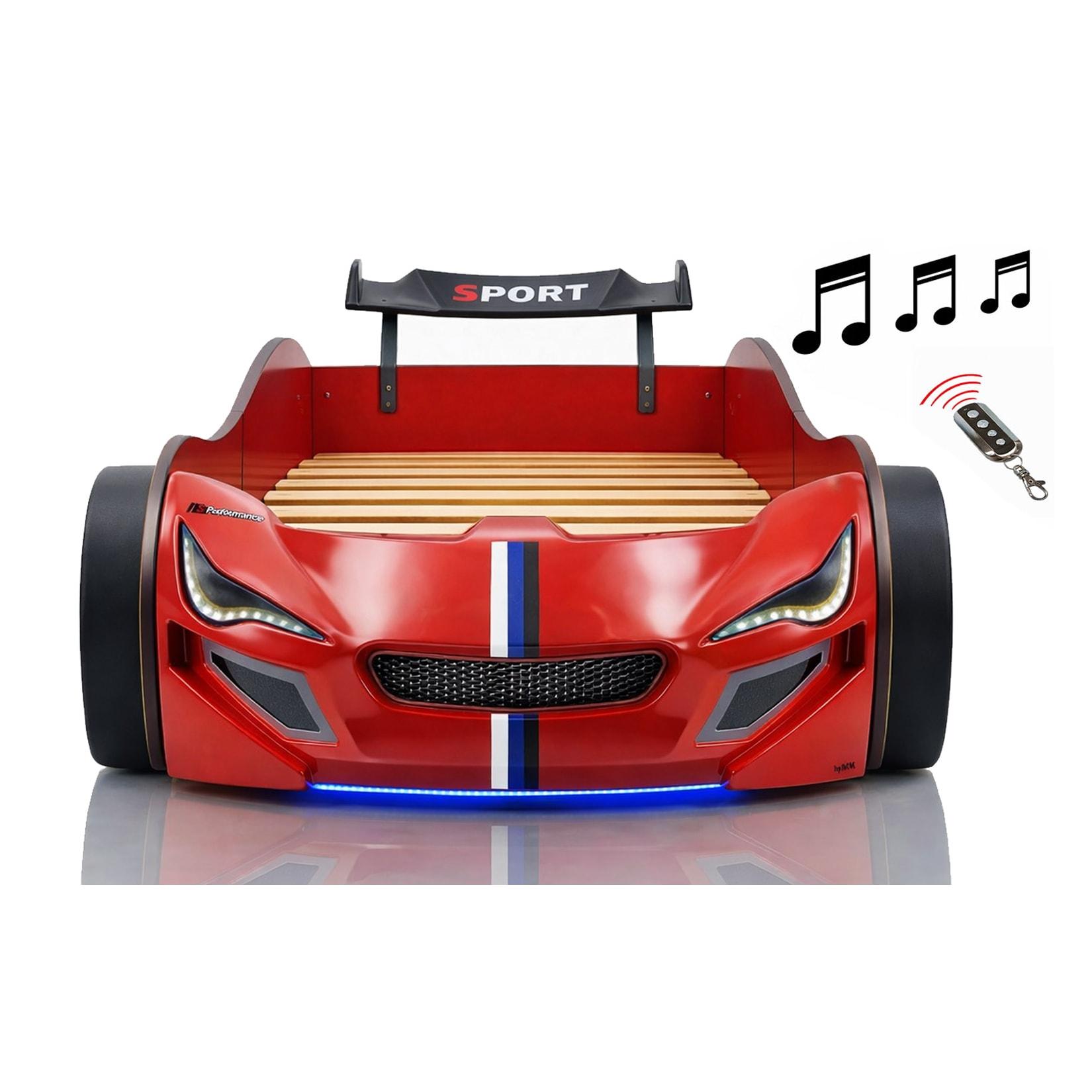 Autobett Kinder 90x200 Jungen LED Leuchte Unterbodenbeleuchtung Sound Fernbedienung