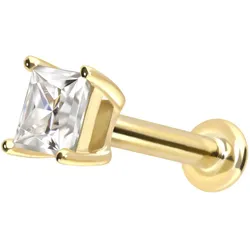 14 Karat Gold Labret mit Innengewinde MOISSANIT-QUADRAT