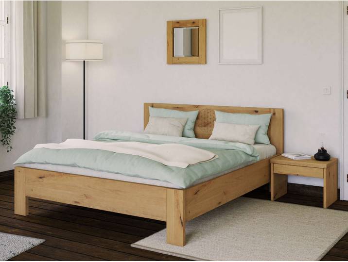Wildeichenbett Hell „Blume des Lebens“ 90 x 210 cm Massivholz Wildeiche Hell