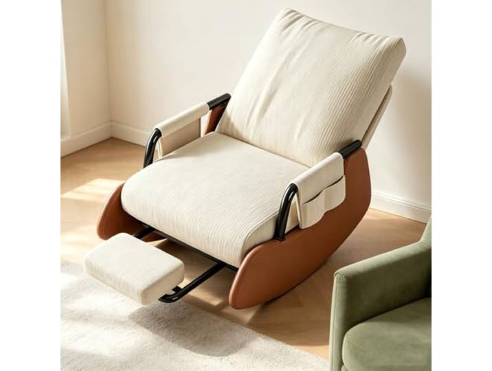 Ergonomischer Ruhesessel – mit Ausziehbarer Beinablage Ergonomischer Schaukelstuhl mit ausziehbarer Fußstütze und Seitentasche für tägliche Entspannung.