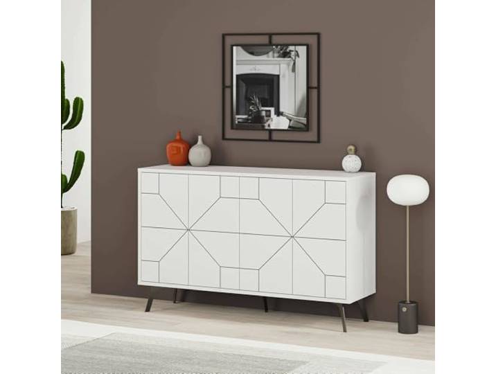 Dmora Chiron Anrichte 123x35x62,4 cm Weiß, 4 Türen, 4 Regale