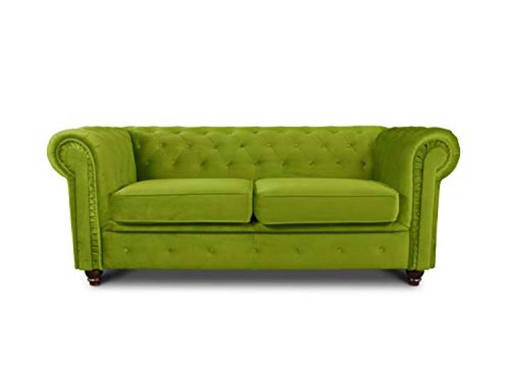 Sofnet - Sofa Chesterfield Asti 2-Sitzer (Hellgrün, Velvet 75) Couchgarnitur, Polstersofa, Glamour Design, Veloursstoff, Holzfüße, komfortabel für Wohnzimmer