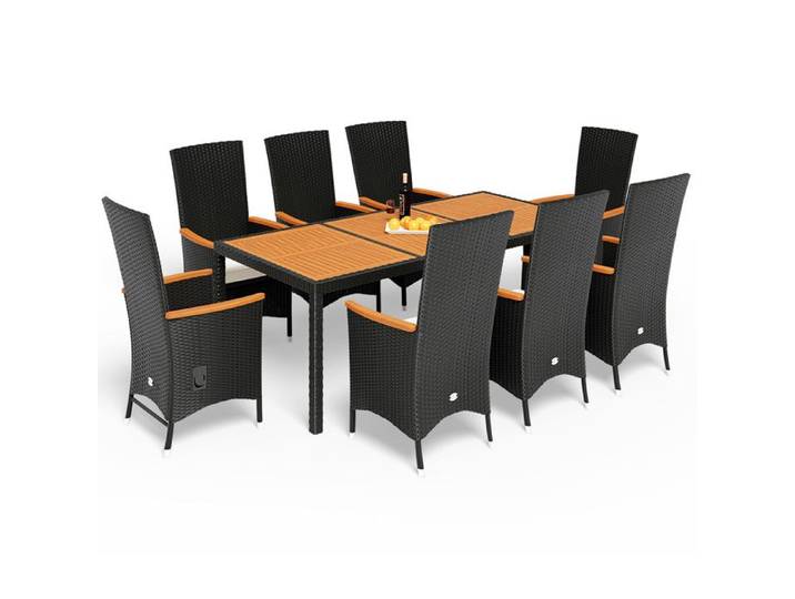 CASARIA® Salon de jardin en Polyrotin et bois Acacia 8 personnes mobilier de jardin meubles d'extérieur en résine tressé