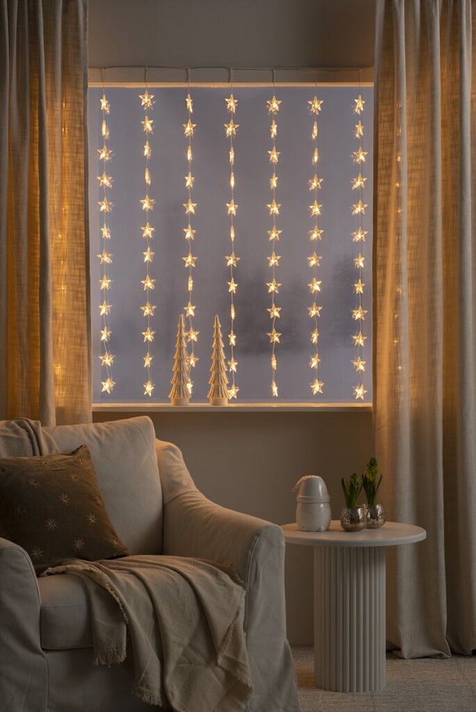 KONSTSMIDE LED-Lichtervorhang "Weihnachtsdeko", Energieeffizienz: G (A-G), transparent (klar), Dioden 120 Stk., Gesamtlänge 6,4m, Lichterketten, 120 Sterne, 120 bernsteinfarbene Dioden, Fensterdekoration
