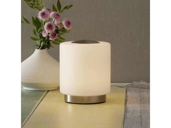 Fabas Luce Nachttischlampe Simi, dimmbar, weiß / opal, für Wohn- / Esszimmer, Metall, Modern, Tischlampe