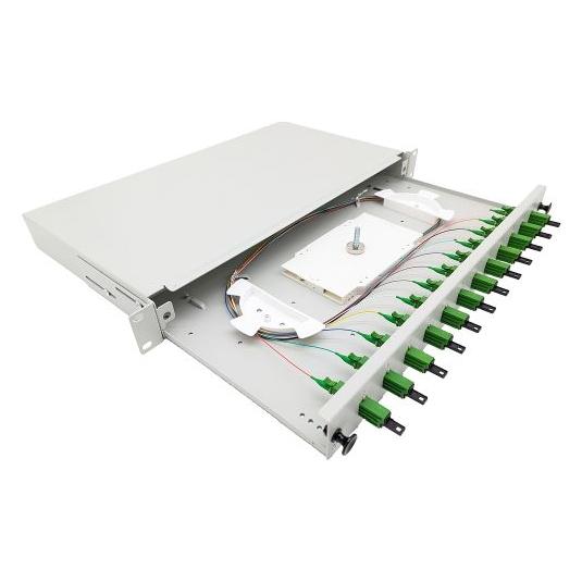 Tecline LWL Spleissbox, 12-fach LSH APC Simplex, OS2, mit LSH APC Simplex-Kupplungen und Pigtails, 19 (205OS2LSHA12)