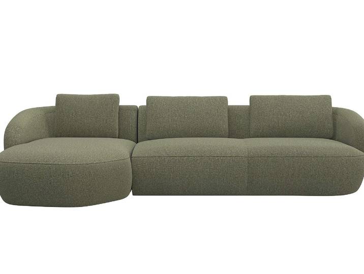 Wohnlandschaft, Chenille, Grün (Moss), 307×146 cm, L-Form mit Recamiere, Modern, FLEXLUX
