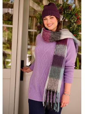 Women's 2-Piece Hat And Scarf Set by Accessories For All in Purple Plaid