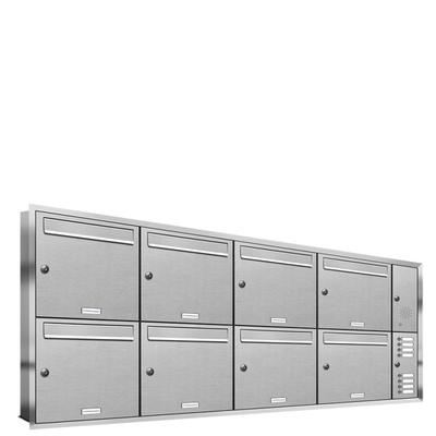 AL Briefkastensysteme 8 Fächer Premium Edelstahl Unterputz Briefkasten Anlage mit Klingeln, Post A4, robust, wetterfest, Artikelnummer: 331T8U4KSR