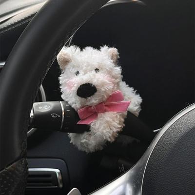 Inspired Living Cozy Bow Plush Puppy Car Ornament For Wiper & Turn Signal Decor tie Dog