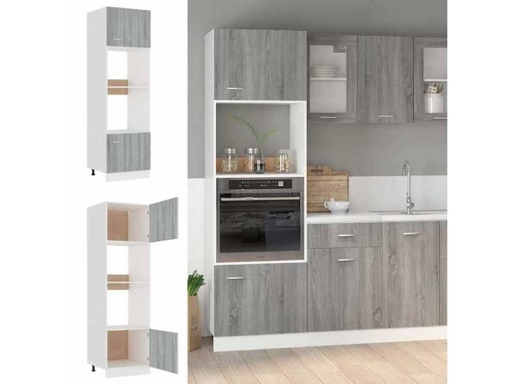 Gris Meuble micro-ondes  Lyon  Gris Sonoma 60x57x207 cm Bois d'ingénierie - Meuble Rangement LV33627
