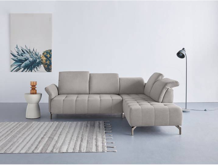 Ecksofa, 260x220 cm, Polyester, Silber, Ottomane Rechts, Modern, Inosign