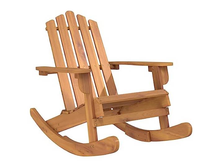 ZQQLVOO Adirondack Schaukelstuhl Massivholz Akazie Hohe Rückenlehne, Breite Armlehnen, Für Garten Terrasse Balkon, Montageanleitung Inklusive
