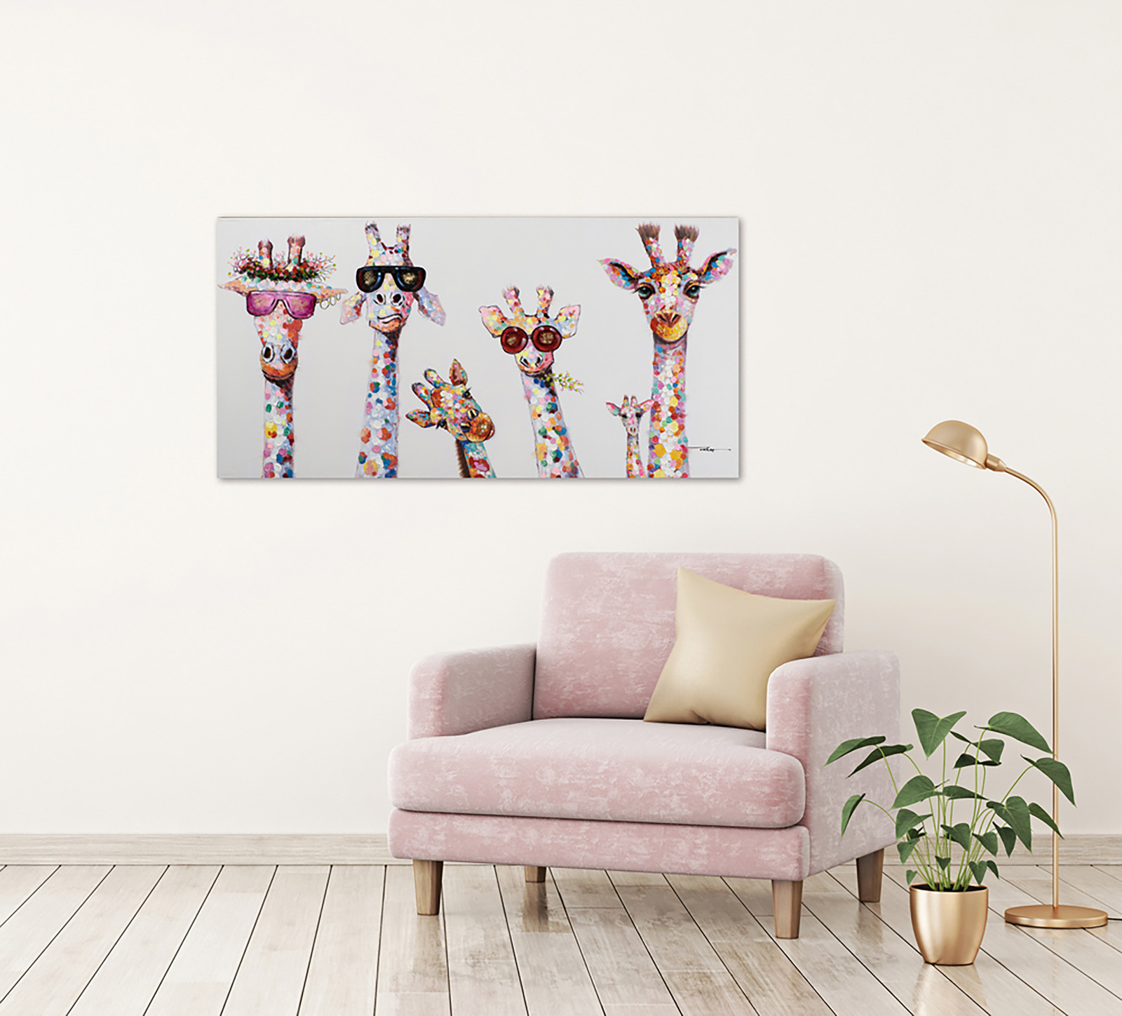 home24 Canvas afbeelding Giraffenfamilie multicolor B: 100 cm, H: 50 cm