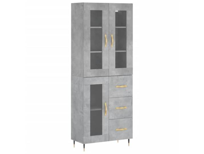 Highboard Betongrau 69,5x34x180 cm Holzwerkstoff mit Türen Stauraumschrank, Wohnzimmer, Metallfüße, Türen, pflegeleichte Oberfläche