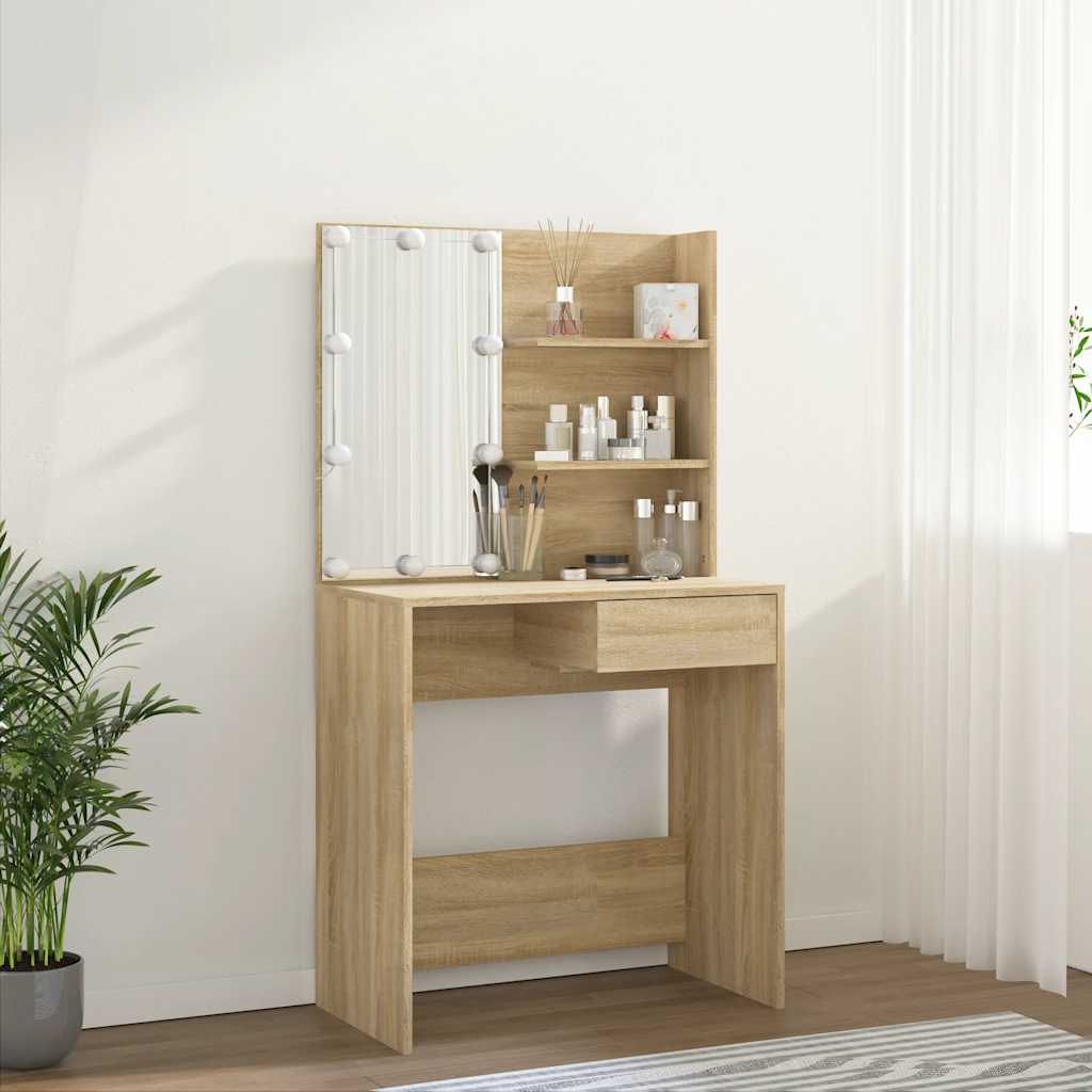 vidaXL Tocador con LED Sonoma Oak 74,5x40x141 cm Madera de ingeniería Marrón