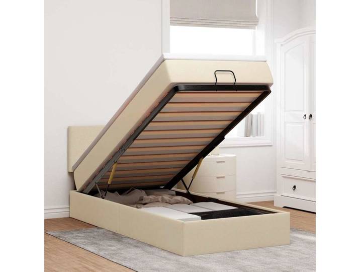 vidaXL Bettgestell vidaXL Ottoman-Bett mit Matratze Creme 90x200 cm Stoff