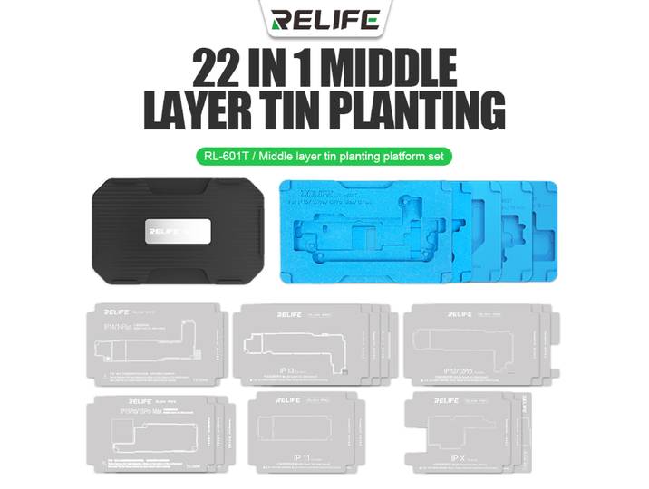 RELIFE RL-601T 31 en 1 modèle d'étain de plantation de couche intermédiaire pour iPhone X ~ 11-7 Pro Max Mini carte mère BGA pochoir de reballage