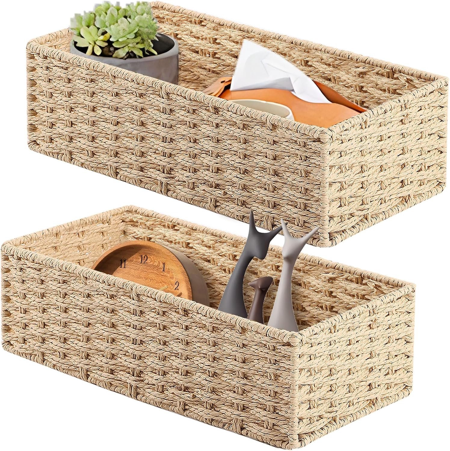 Thijox Set van 2 Wicker Opbergmanden van Papieren Touw