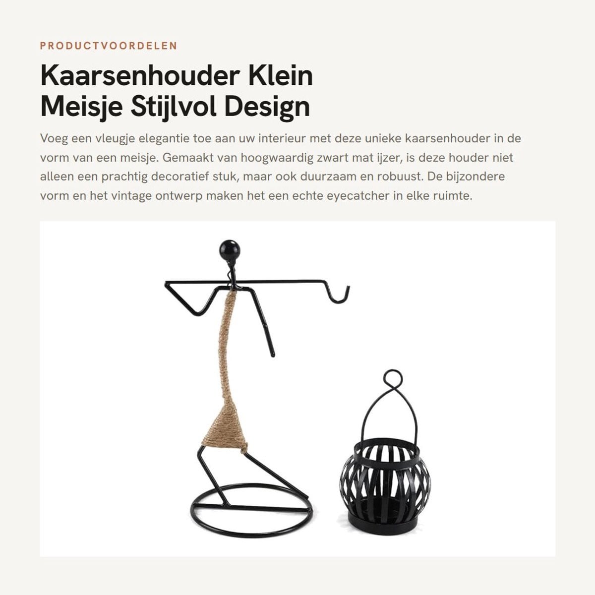Dailygoods Kaarsenhouder Meisje - Zwart Mat IJzer - Vintage Kandelaar