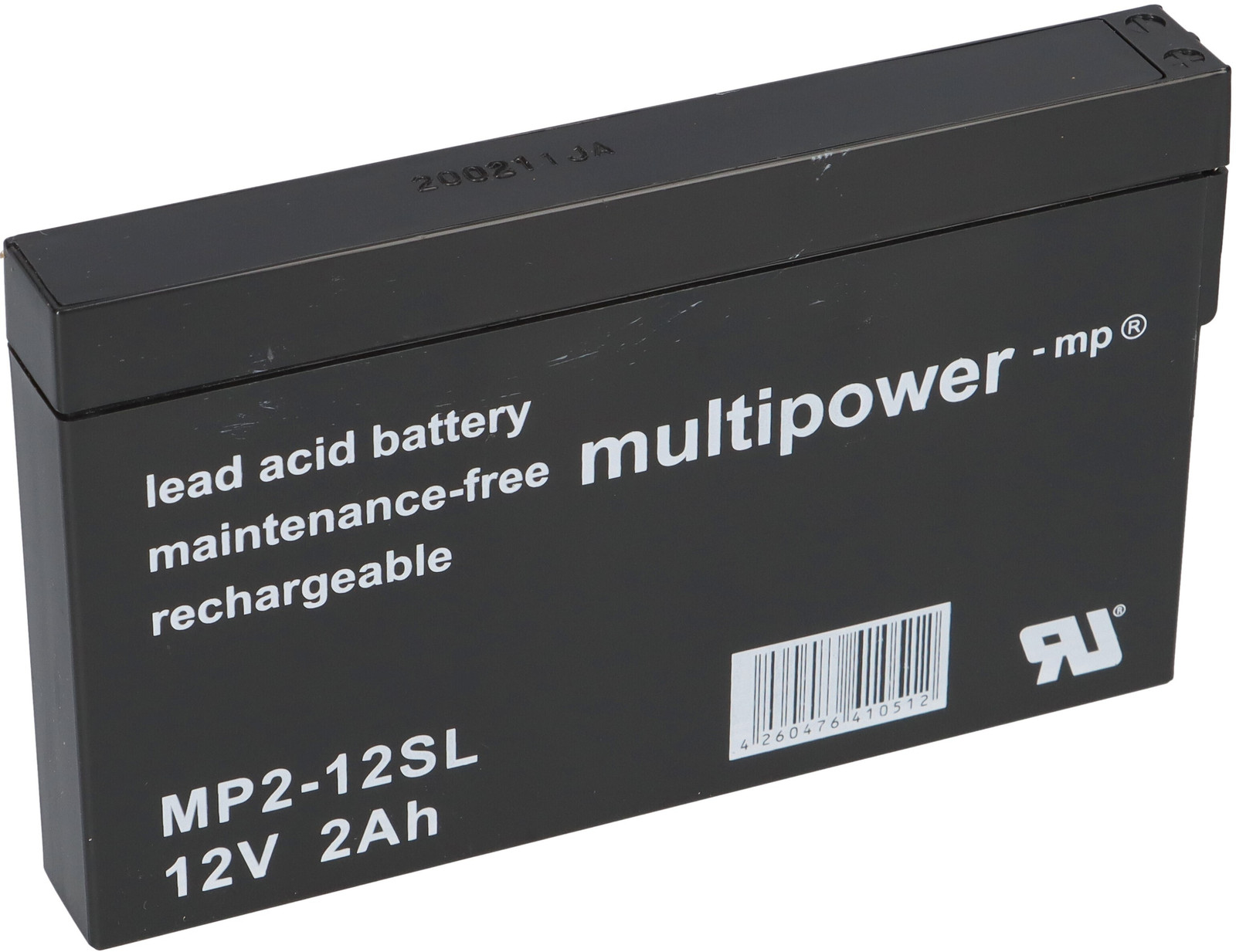 Multipower MP2-12SL AGM loodaccu, 12V, 2Ah met F4,8 mm poolaansluiting