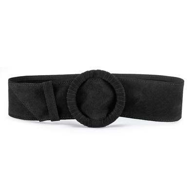 Taillengürtel LASCANA "Ledergürtel, Gürtel für Kleid & Overall, Bauchgürtel", Damen, Gr. M, schwarz, Leder, unifarben, Gürtel, aus hochwertigem Veloursleder, mit Shaping-Effekt