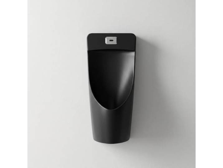 Wandurinal mit Infrarot Sensor, Schwarz Keramik Urinal für Herren Bad Spritzschutz Urinal mit Automatischer Spülung, Glatte Keramik Oberfläche Schwarz für Gewerbe, Hotel und Zuhause