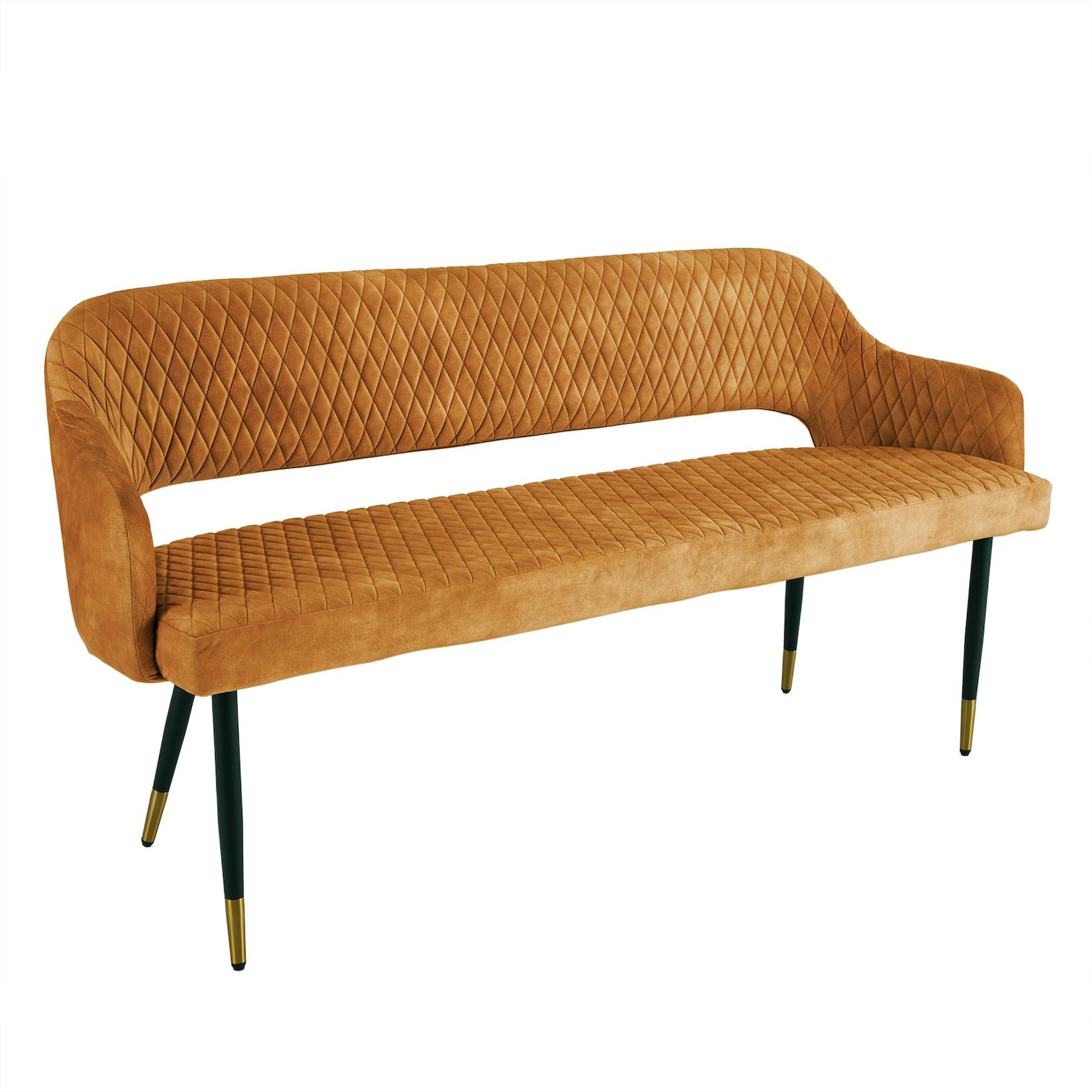 riess-ambiente Sitzbank PARIS - 160cm senfgelb Samt Retro Rückenlehne Metallbeine