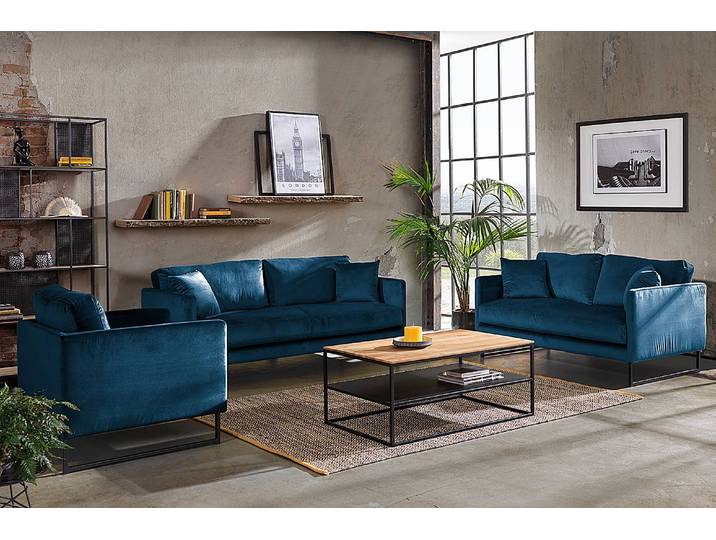 2-Sitzer Sofa Maronen Blau Samt Ravi 180cm Modern