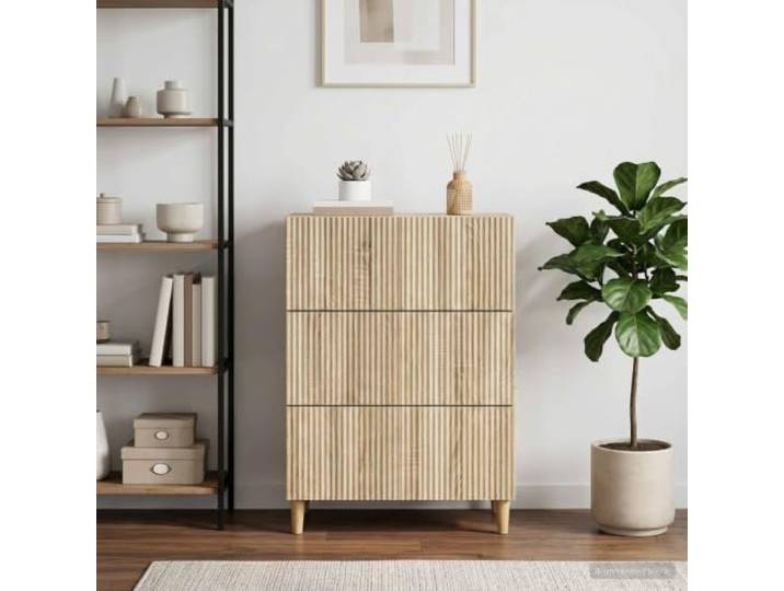 GPWERSDF Schubladenschrank Holzwerkstoff Sonoma-Eiche 66x34,5x90 cm Stabile Schubladen, konische Beine, pflegeleichte Oberfläche, vintage Design, Wohnraum geeignet