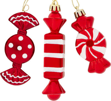 Bonbons zum Hängen, rot-weiß, 9–12,5 cm, 3 Stück