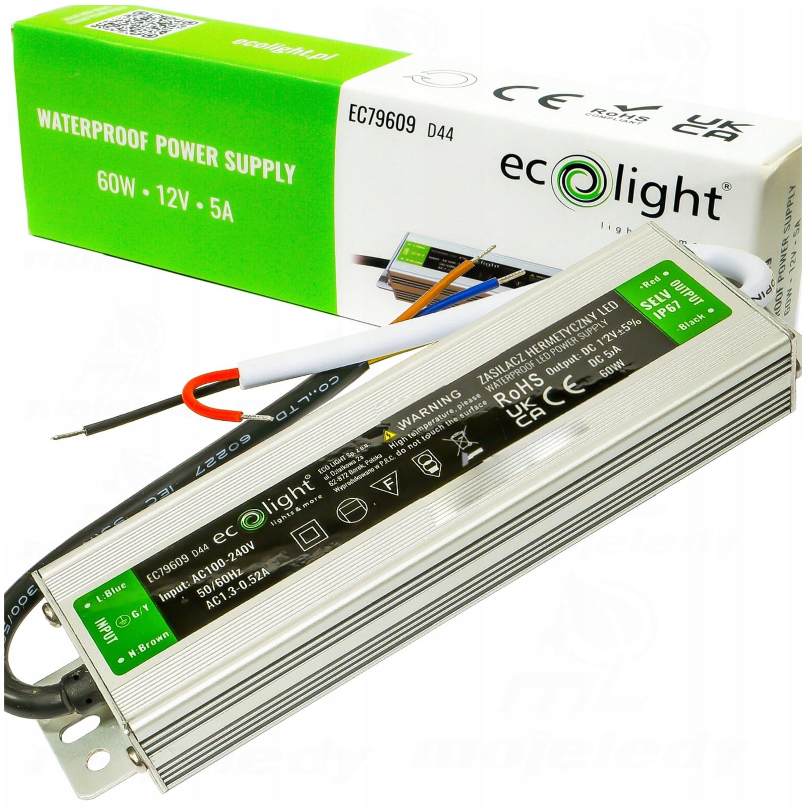 Eco Light Waterdichte LED-voeding IP67 12V 60W voor LED-strips