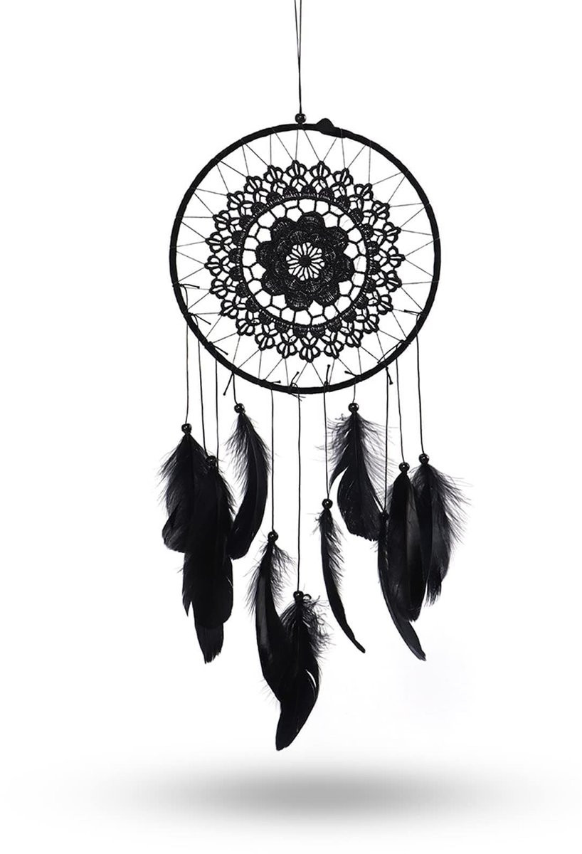 Inovra Handgemaakte Macramé Dromenvanger met Veren - Diameter: 20,5 cm, Lengte: 50 cm