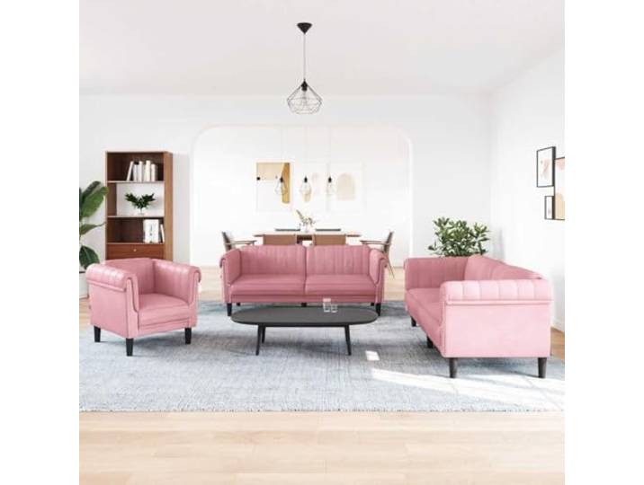 KTHLBRH 3-teiliges Sofaset in rosa aus Samt Sessel, 2- und 3-Sitzer-Sofa, weich und bequem, robuste Beine, max. Belastung 110 kg